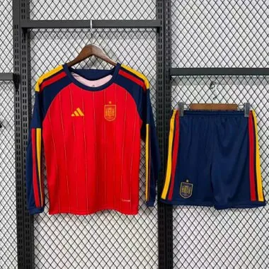 2026 Kids Spain Home Long Sleeve Kit World Cup Cheap Football Jersey Wholesale Yupoo