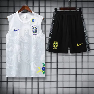25-26 Brazil White Jesus Training Kits Football Vest Suits Cheap Football Jersey Wholesale Yupoo