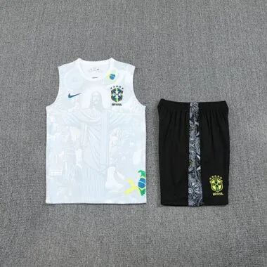 25-26 Brazil White Jesus Training Kits Football Vest Suits Cheap Football Jersey Wholesale Yupoo