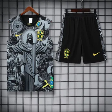 25-26 Brazil Grey Jesus Training Kits Football Vest Suits Cheap Football Jersey Wholesale Yupoo