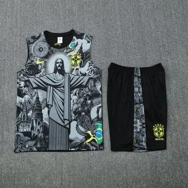 25-26 Brazil Grey Jesus Training Kits Football Vest Suits Cheap Football Jersey Wholesale Yupoo