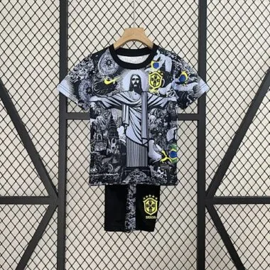 24-25 Brazil Gray Jesus Special Kid Kits Youth Apparels