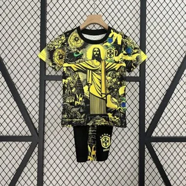 24-25 Brazil Jesus Yellow Special Kid Kits Youth Apparels