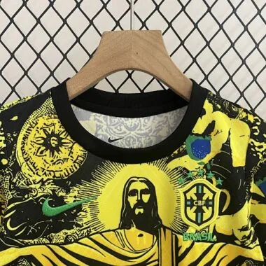 24-25 Brazil Jesus Yellow Special Kid Kits Youth Apparels