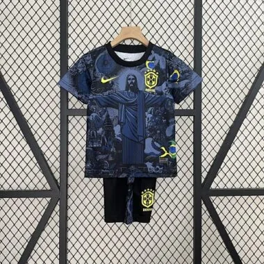 24-25 Brazil Dark Blue Jesus Kid Kits Youth Apparels