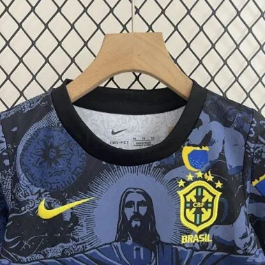 24-25 Brazil Dark Blue Jesus Kid Kits Youth Apparels