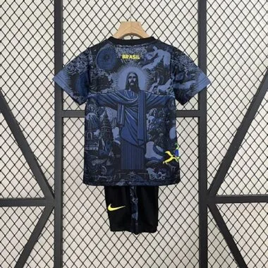24-25 Brazil Dark Blue Jesus Kid Kits Youth Apparels
