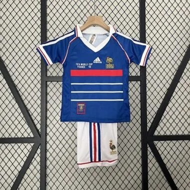 1998 France Home Kids Retro Kits World Cup Shirt
