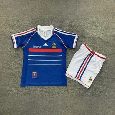 1998 France Home Kids Retro Kits World Cup Shirt