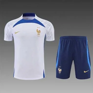 2022 France Training Suit Short Sleeve Kit White Blue