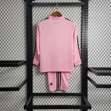 Equipamento infantil de manga comprida cor-de-rosa do Inter Miami para jogos em casa, tamanhos 16-28