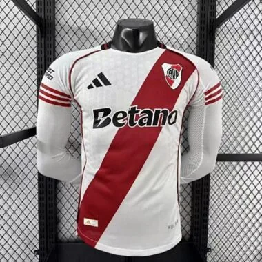 25-26 Player River Plate Home Long Sleeve Kit S-2XL Cheap Football Jersey Wholesale Yupoo