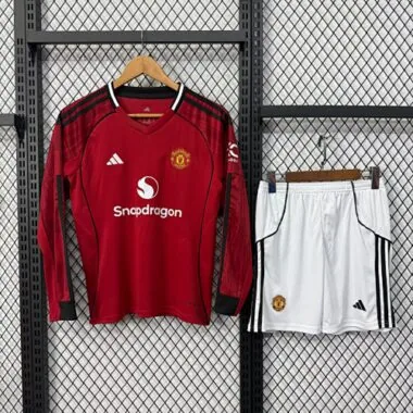 25-26 Kids Manchester United Home Long Sleeve Kit Cheap Football Jersey Wholesale Yupoo