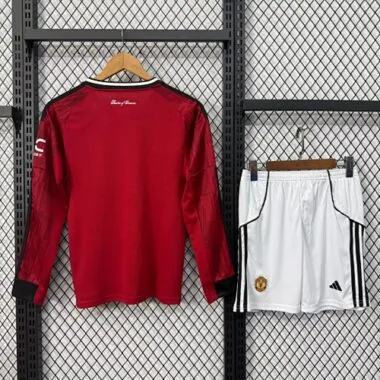25-26 Kids Manchester United Home Long Sleeve Kit Cheap Football Jersey Wholesale Yupoo