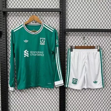 25-26 Kids Liverpool Third Away Long Sleeve Kit Cheap Football Jersey Wholesale Yupoo