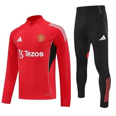 25-26 Manchester United Red Training Kits Long Tracksuits Cheap Football Jersey Wholesale Yupoo