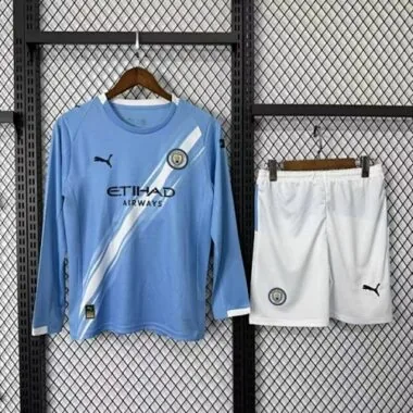 25-26 Kids Manchester City Home Long Sleeve Kit Cheap Football Jersey Wholesale Yupoo