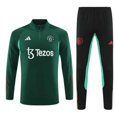 23-24 Manchester United Long Sleeve Tracksuit Green Training Suits
