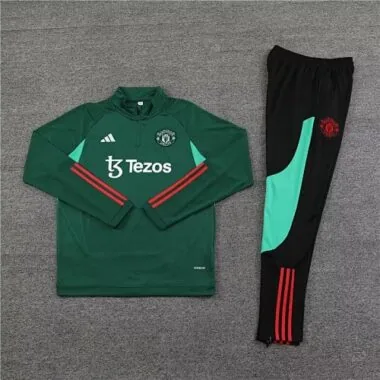 23-24 Manchester United Long Sleeve Tracksuit Green Training Suits