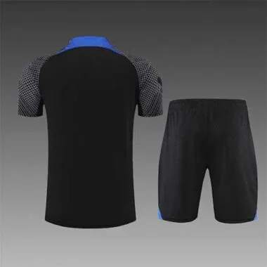 22-23 PSG trainingspak met korte mouwen, zwart-blauw
