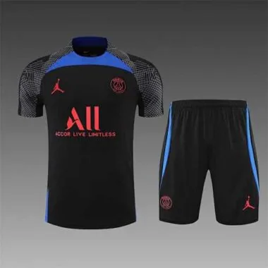 22-23 PSG trainingspak met korte mouwen, zwart-blauw