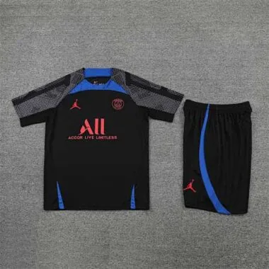 22-23 PSG trainingspak met korte mouwen, zwart-blauw