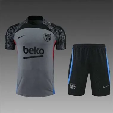 22-23 Barcelona Training Suit Short Sleeve Kit Black Grey