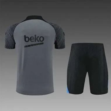 22-23 Barcelona Training Suit Short Sleeve Kit Black Grey
