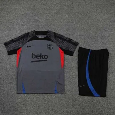 22-23 Barcelona Training Suit Short Sleeve Kit Black Grey