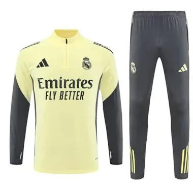 25-26 Real Madrid Yellow&Grey Training Kits Long Tracksuits Cheap Football Jersey Wholesale Yupoo