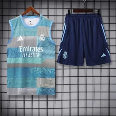 25-26 Real Madrid Training Kits Light Blue Vest Suits Cheap Football Jersey Wholesale Yupoo
