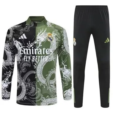 25-26 Real Madrid Green&Black Dragon Training Kits Long Football Tracksuits