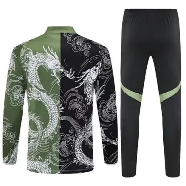25-26 Real Madrid Green&Black Dragon Training Kits Long Football Tracksuits