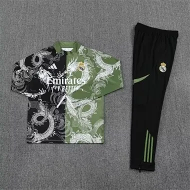 25-26 Real Madrid Green&Black Dragon Training Kits Long Football Tracksuits
