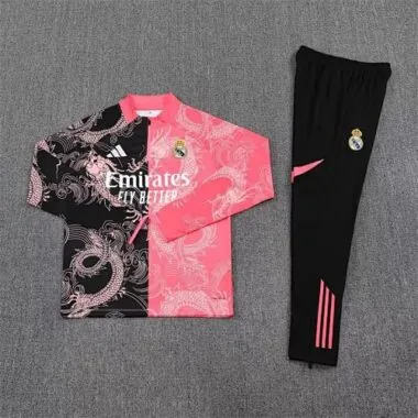 25-26 Real Madrid Black&Pink Dragon Training Kits Long Football Tracksuits