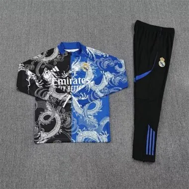 25-26 Real Madrid Black&Blue Dragon Training Kits Long Football Tracksuits