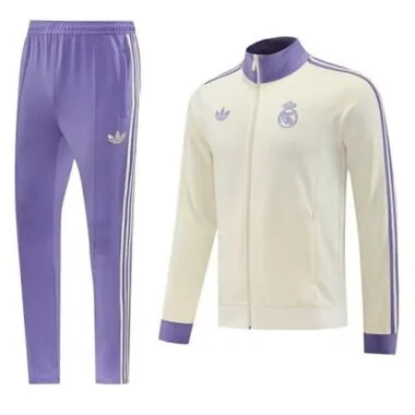 25-26 Real Madrid Long Sleeve Training Suit Purple & White Cheap Soccer Jerseys Yupoo