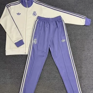 25-26 Real Madrid Long Sleeve Training Suit Purple & White Cheap Soccer Jerseys Yupoo