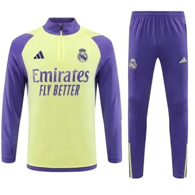 23-24 Real Madrid Adults And Kids Long Sleeve Kits Yellow Training Suits