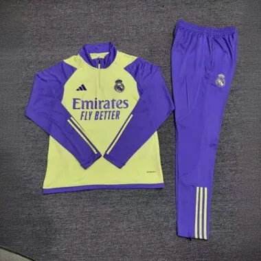 23-24 Real Madrid Adults And Kids Long Sleeve Kits Yellow Training Suits