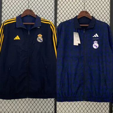 23-24 Real Madrid Trench Coat Reversible Windbreaker Navy