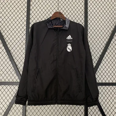 23-24 Real Madrid Trench Coat Reversible Dragon Windbreaker Black