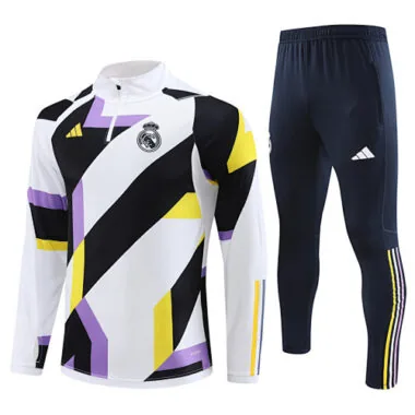 2023/24 Real Madrid White&Black Long Sleeve Training Suit