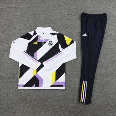 2023/24 Real Madrid White&Black Long Sleeve Training Suit