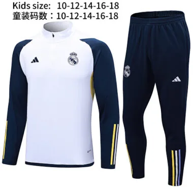 23-24 Real Madrid White Kids Kit Long Sleeve Training Suit