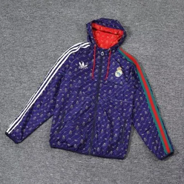 23-24 Real Madrid Hoodies Windbreaker Cyan-blue Jackets