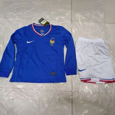 2024 Frankrijk Thuis-kinderkits UEFA Euro Jeugdkleding met lange mouwen