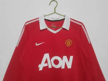 10-11 Manchester United Home Retro Kit Long Sleeve Shirt