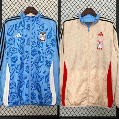 2024 Tigres UANL Beige&Blue Trench Coat Reversible Windbreaker Double-Sides Jacket