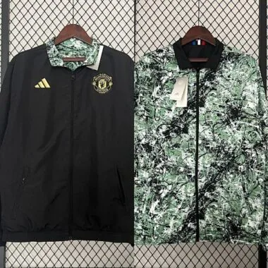 2024/25 Manchester United Green and Black Reversible Windbreaker Double-Sides Jacket